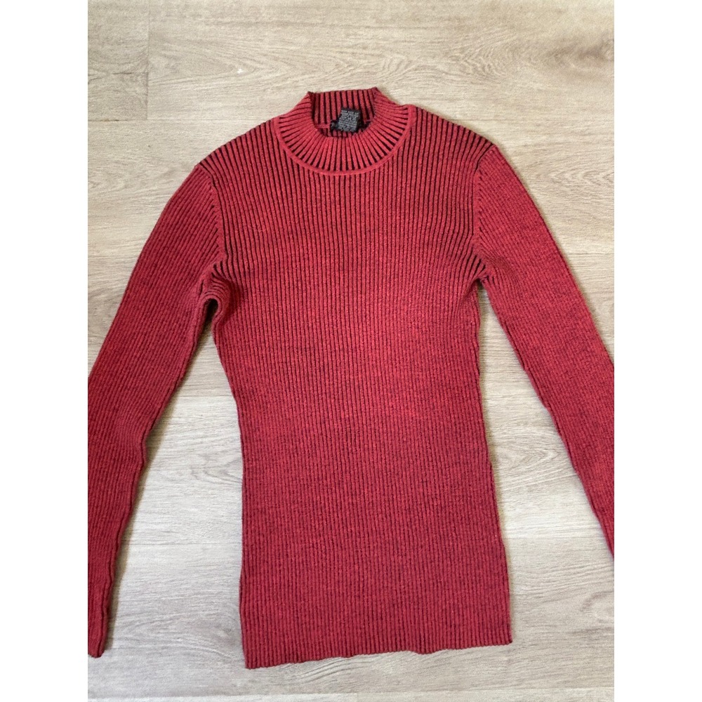 Nomadic Traders Red Black Ribbed Mock Neck Sweater Cotton Lycra XL Womens
